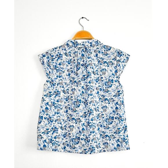 THE GREAT. The Wren Blue Floral Cotton Cap Sleeve Button Down Top size 0 or XS - Picture 6 of 14